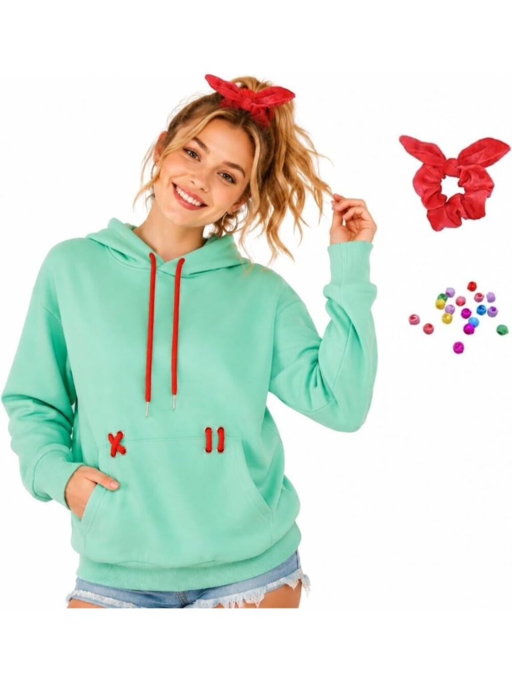 Von Schweetz Costume Teal Long Sleeve Hoodie Halloween Cosplay US LARGE